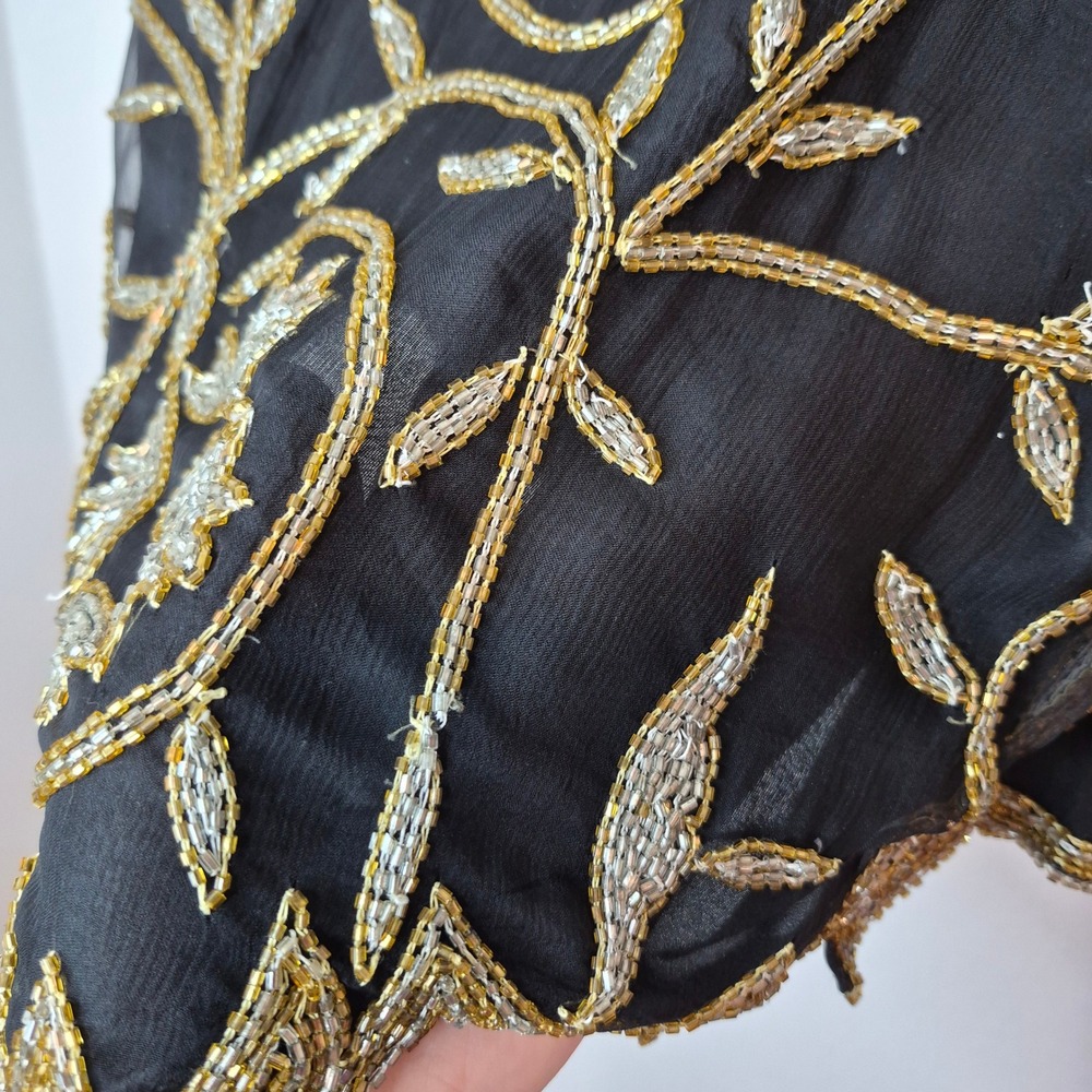 Vintage Beaded Silk Laurence Kazar Evening Top Gold Glam Maximalist Costume Sz L - Picture 5 of 12